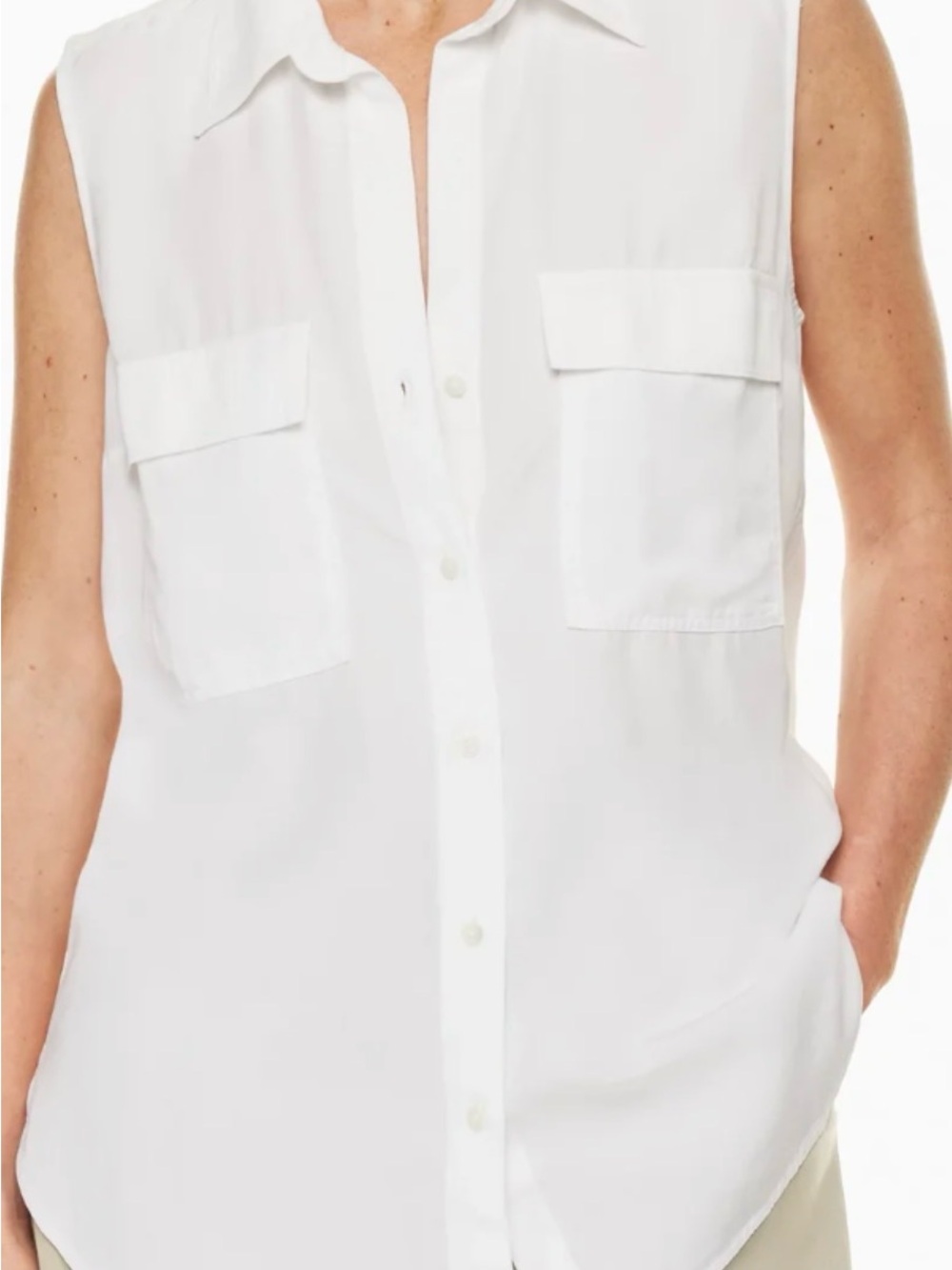 J. Jill White Sleeveless Button Down Utility Shirt Blouse Size M